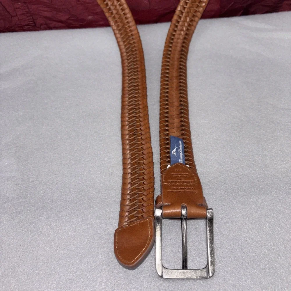 Tommy Bahama Men's Brown Braided Stretch Leather Belt XL 42-44 Woven Casual EUC